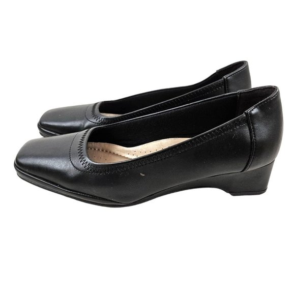 Fanfares Shoes Womens 7.5 Black June Square Toe Low Wedge Heel Slip On - Picture 5 of 10